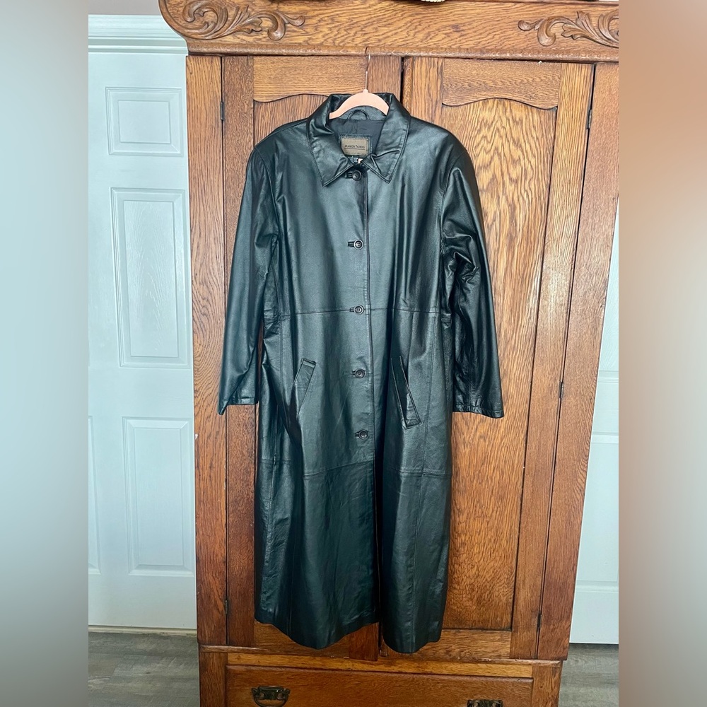 Vintage 100% Leather Black Long Jacket